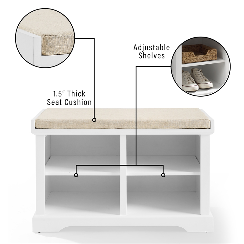 Crosley Furniture Anderson Transitional Wood Entryway Storage Bench in White