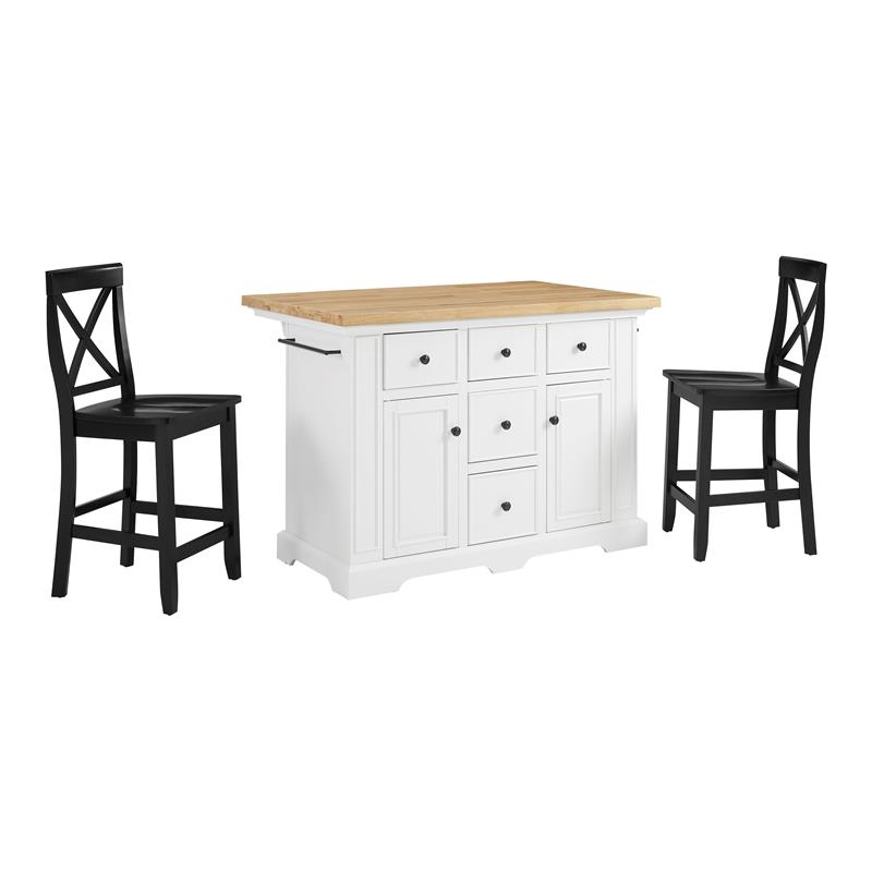 Crosley Furniture Julia 3-piece Wood Kitchen Island Set in White/Black