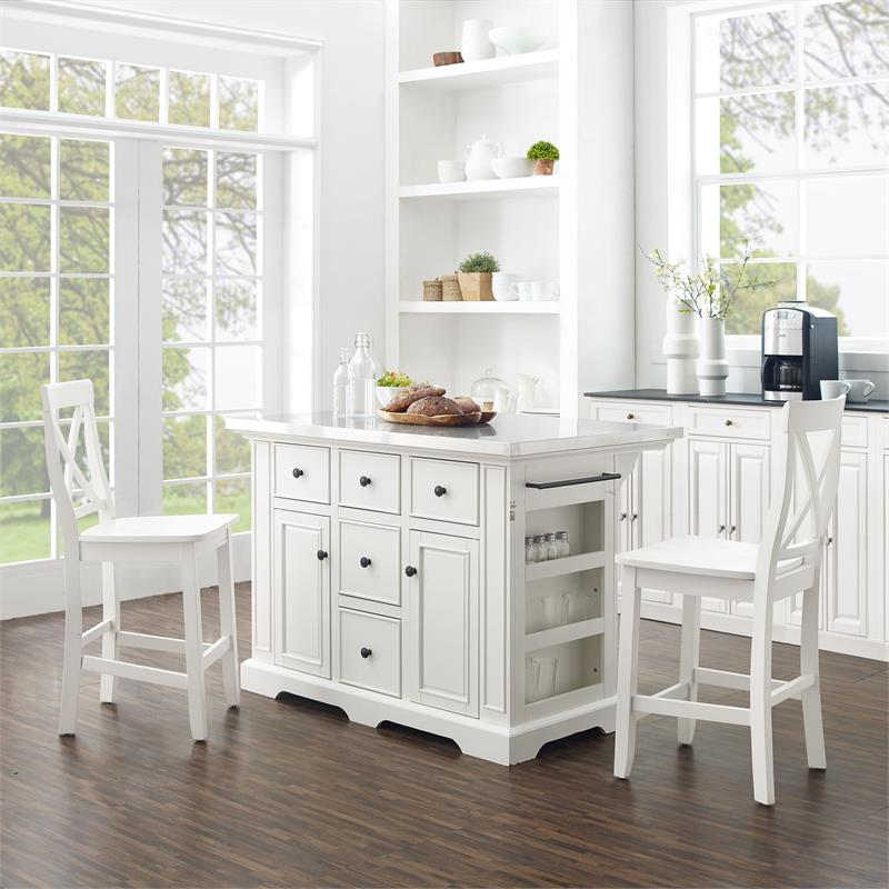 Crosley Furniture Julia 3-piece Wood Kitchen Island Set in White