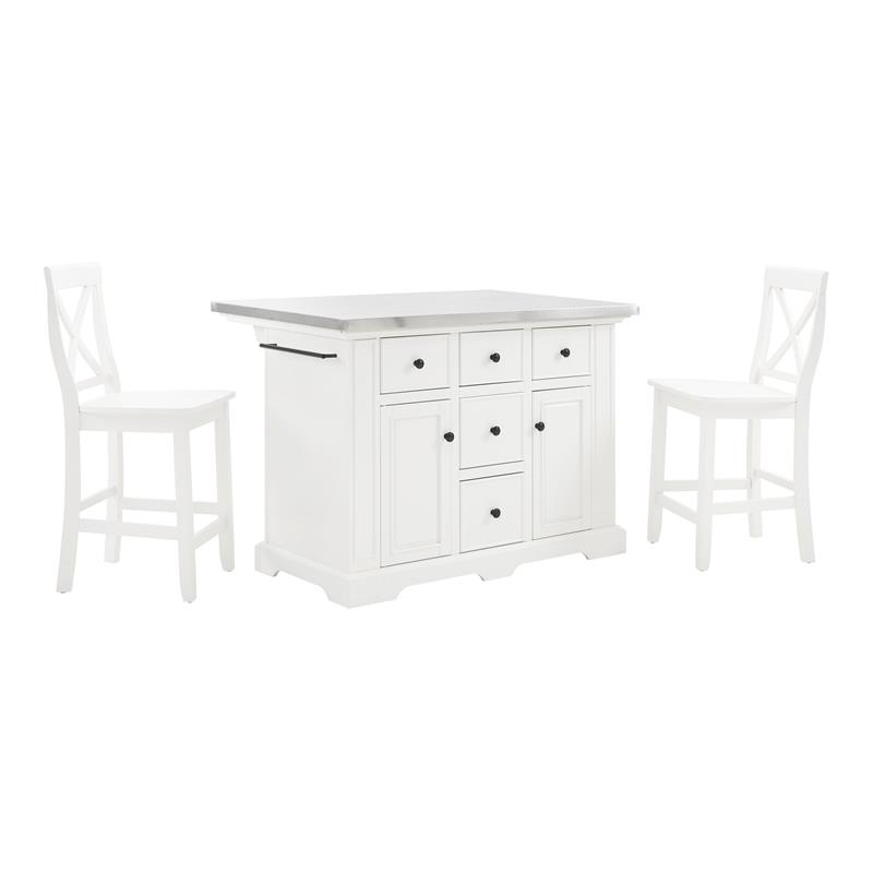 Crosley Furniture Julia 3-piece Wood Kitchen Island Set in White