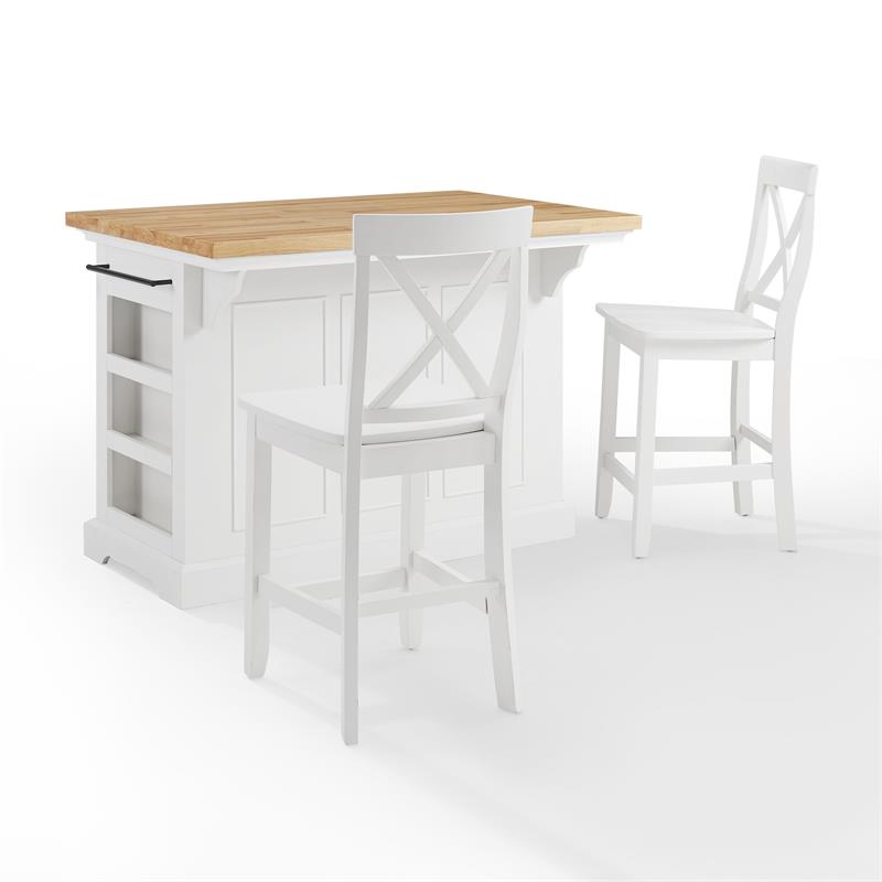 Crosley Furniture Julia 3-piece Transitional Wood Kitchen Island Set in White