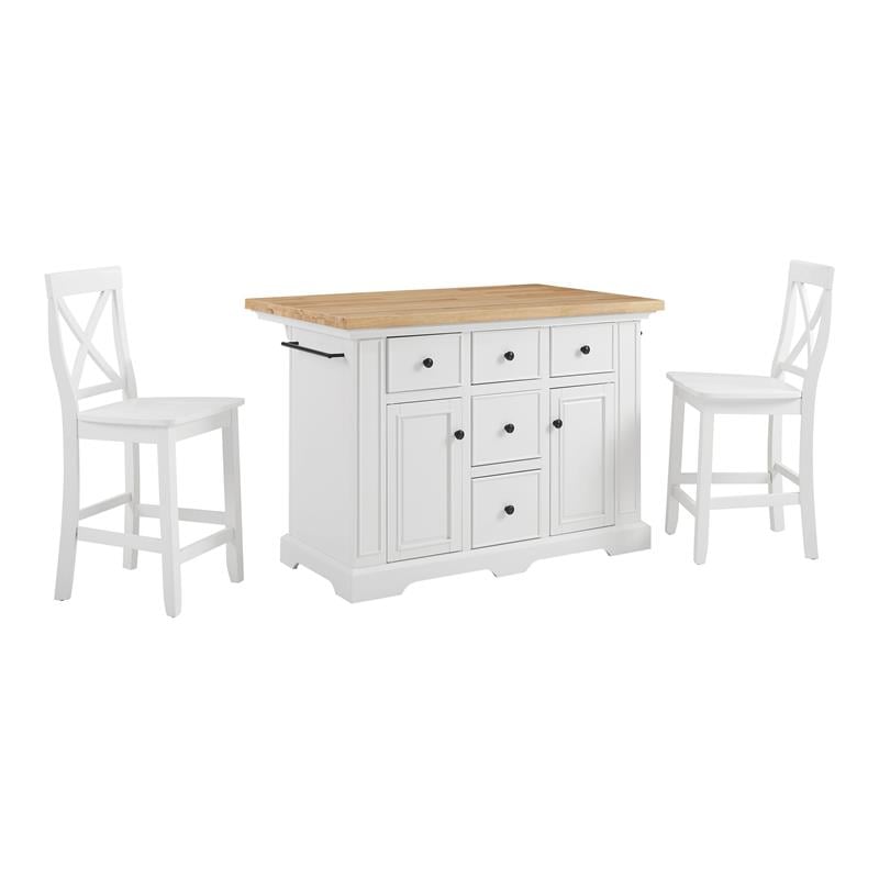 Crosley Furniture Julia 3-piece Transitional Wood Kitchen Island Set in White