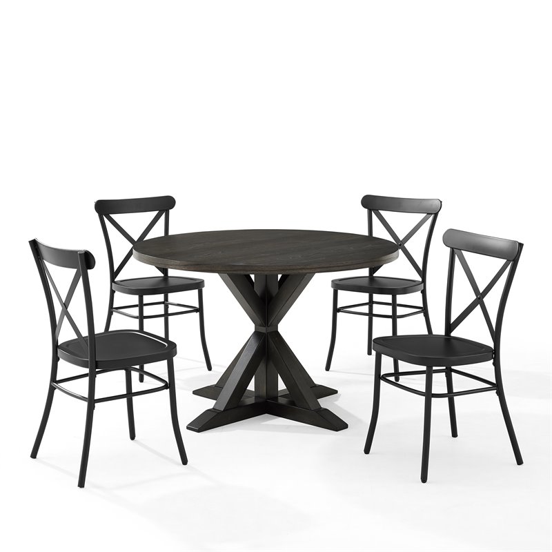 Crosley Furniture Hayden 5-piece Round Metal Dining Set in Matte Black