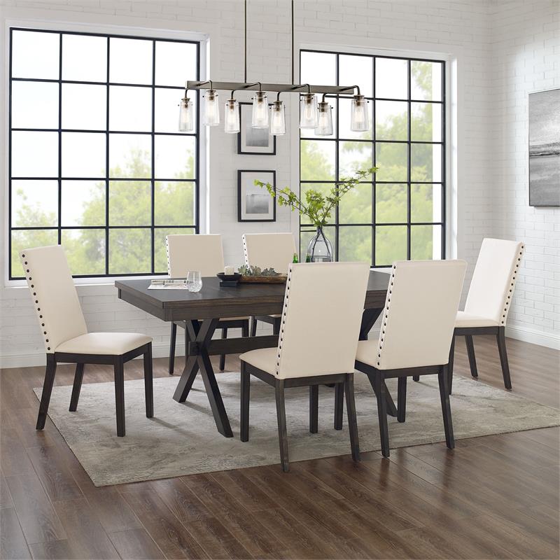 Crosley Furniture Hayden 7-piece Adjustable Wood Dining Set in Slate/Cream