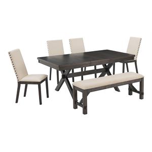 Crosley Furniture Hayden 6-piece Farmhouse Wood Dining Set in Slate/Cream
