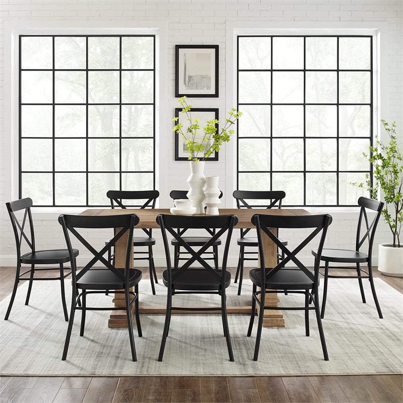Crosley Furniture Joanna 9-piece Wood Dining Set in Matte Black/Rustic Brown