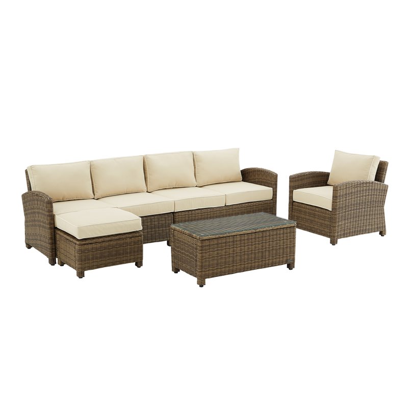 Crosley Furniture Bradenton 5-piece Fabric Outdoor Sectional Set in Sand/Brown