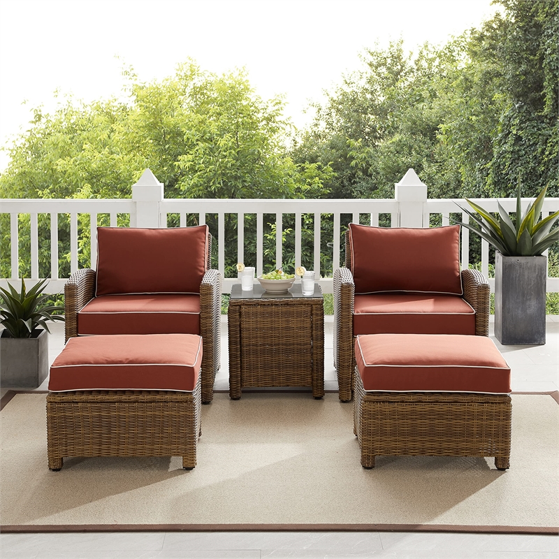 Crosley Furniture Bradenton 5 PC Wicker / Rattan Outdoor Chair Set in Brown/Gray