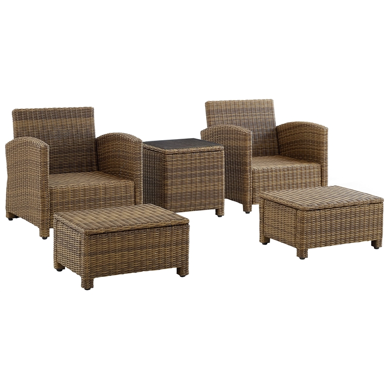 Crosley Furniture Bradenton 5 PC Wicker / Rattan Outdoor Chair Set in Brown/Gray