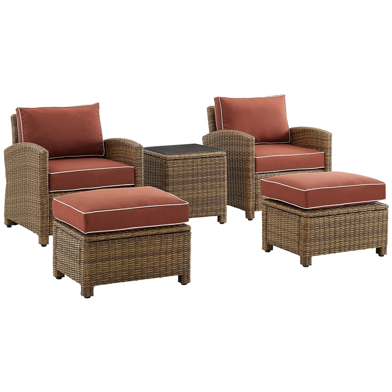 Crosley Furniture Bradenton 5 PC Wicker / Rattan Outdoor Chair Set in Brown/Gray