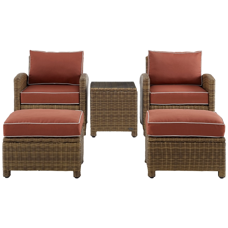 Crosley Furniture Bradenton 5 PC Wicker / Rattan Outdoor Chair Set in Brown/Gray