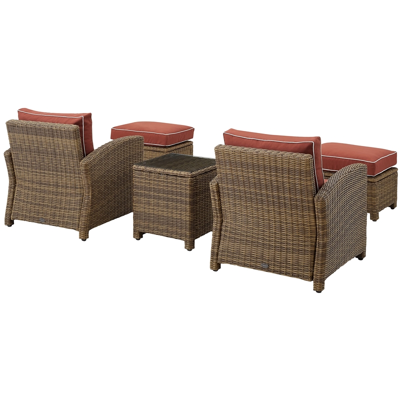 Crosley Furniture Bradenton 5 PC Wicker / Rattan Outdoor Chair Set in Brown/Gray