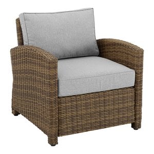 Crosley Furniture Bradenton 18.5&quot Wicker / Rattan Outdoor Armchair in Gray/Brown