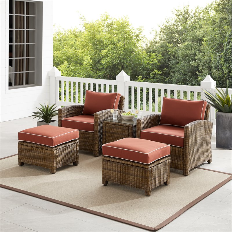 Crosley Furniture Bradenton 5-pc Wicker / Rattan Outdoor Chair Set in Red/Brown