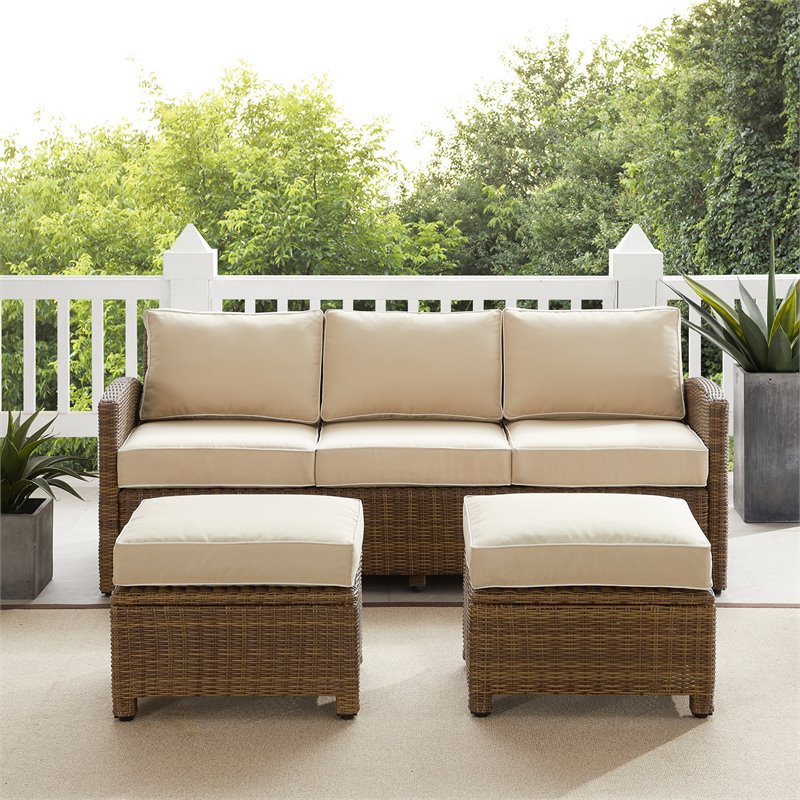 Crosley Furniture Bradenton 3-piece Fabric Outdoor Sofa Set in Sand/Brown