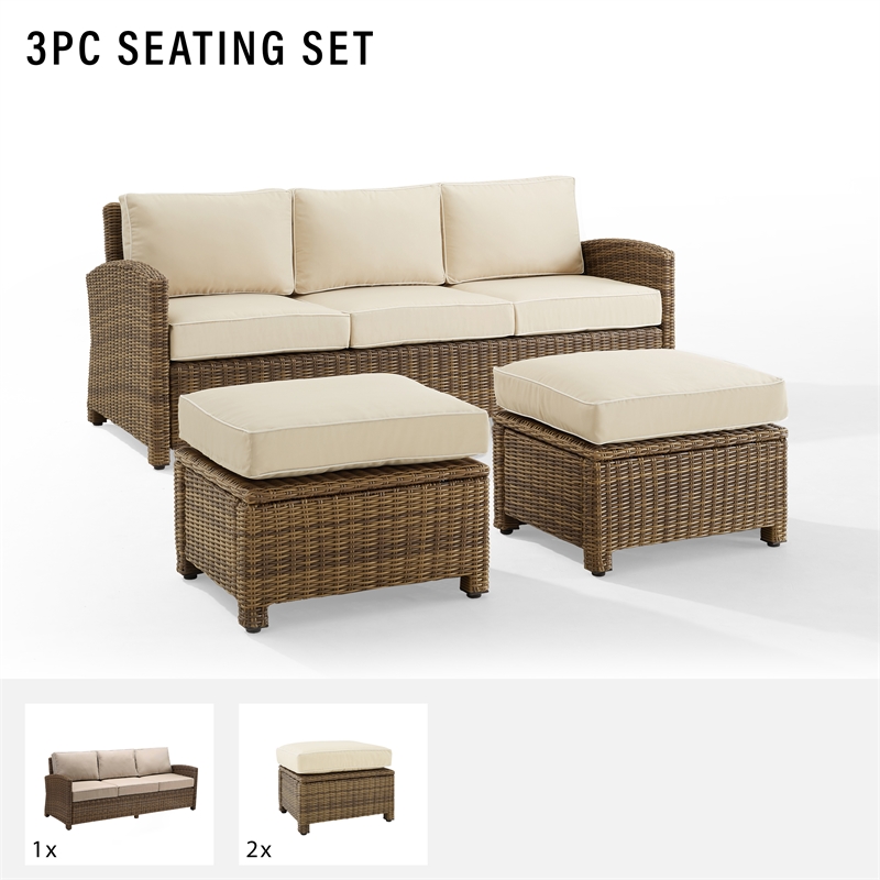 Crosley Furniture Bradenton 3-piece Fabric Outdoor Sofa Set in Sand/Brown