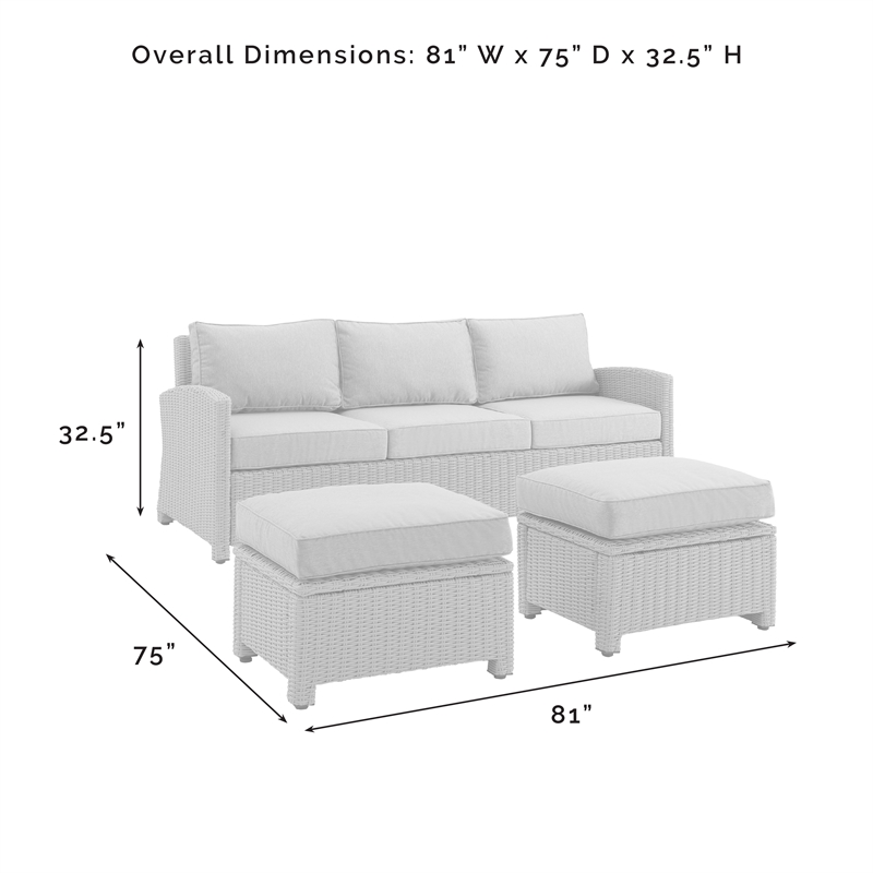 Crosley Furniture Bradenton 3-piece Fabric Outdoor Sofa Set in Sand/Brown