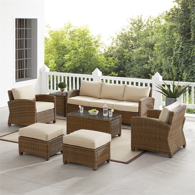 Crosley Furniture Bradenton 7-piece Fabric Outdoor Sofa Set in Sand/Brown