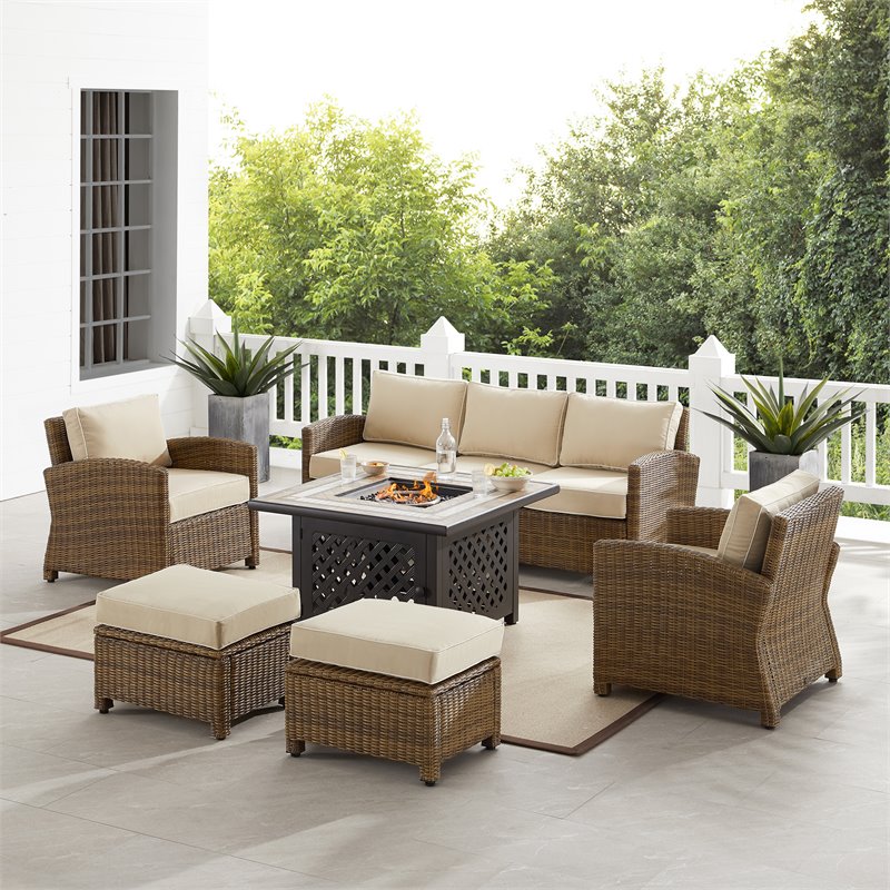 Crosley Furniture Bradenton 6-piece Fabric Outdoor Sofa Set in Sand/Brown
