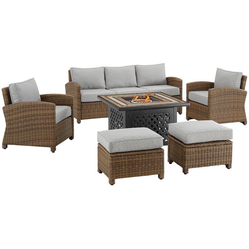 Crosley Furniture Bradenton 6-piece Fabric Outdoor Sofa Set in Gray/Brown