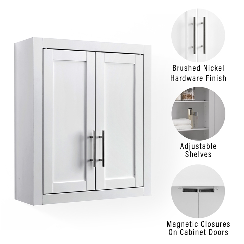 Crosley Furniture Savannah MDF Wood Wall Cabinet in White/Chrome