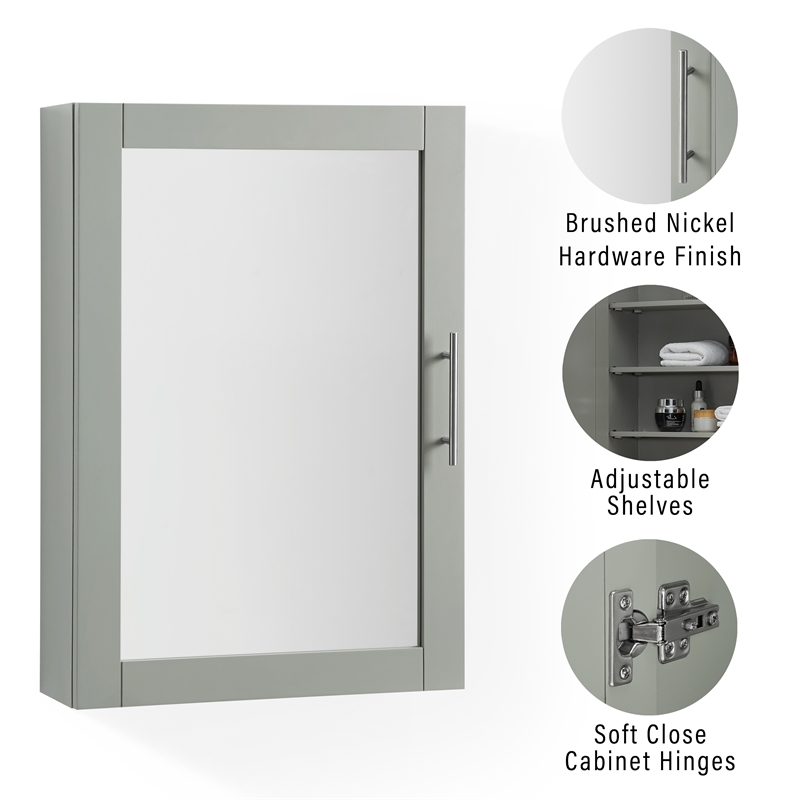 Crosley Furniture Savannah MDF Wood Mirrored Wall Cabinet in Gray/Clear