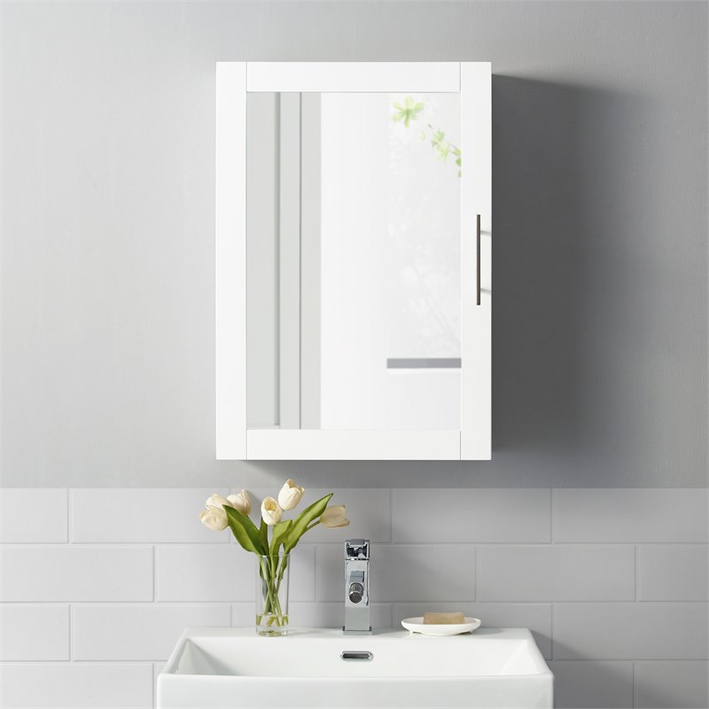 Crosley Furniture Savannah MDF Wood Mirrored Wall Cabinet in White
