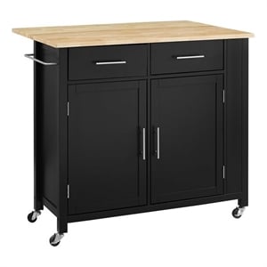 Crosley Furniture Savannah Wood Top Drop Leaf Kitchen Island/Cart in Black