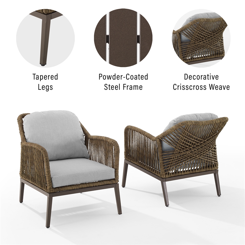 Crosley Furniture Haven 2Pc Outdoor Wicker Armchair Set in Gray & Brown