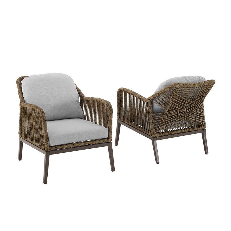 Crosley Furniture Haven 2Pc Outdoor Wicker Armchair Set in Gray & Brown