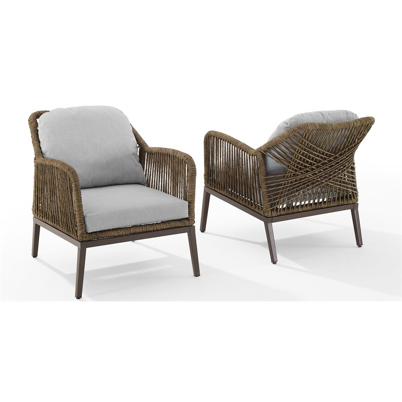 Crosley Furniture Haven 2Pc Outdoor Wicker Armchair Set in Gray & Brown