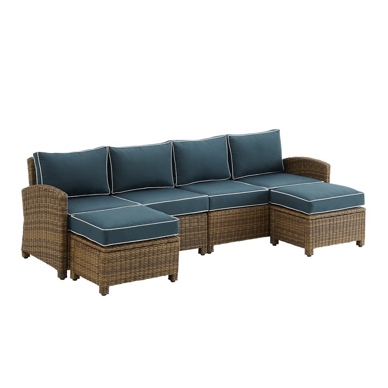 Crosley Furniture Bradenton 4Pc Outdoor Fabric Sectional Set in Navy & Brown