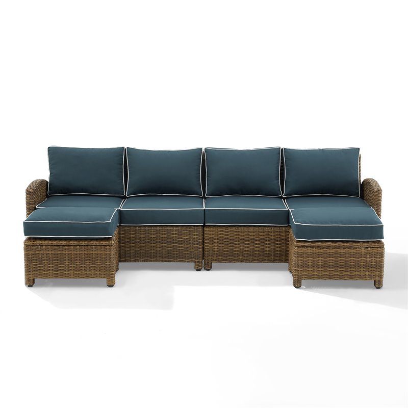 Crosley Furniture Bradenton 4Pc Outdoor Fabric Sectional Set in Navy & Brown