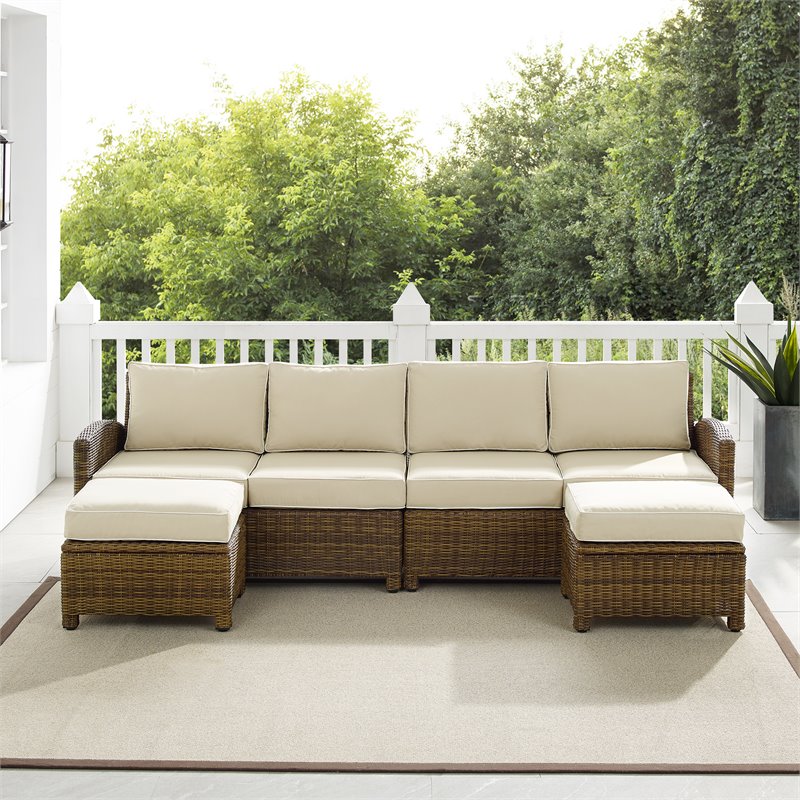 Crosley Furniture Bradenton 4Pc Outdoor Fabric Sectional Set in Sand Brown