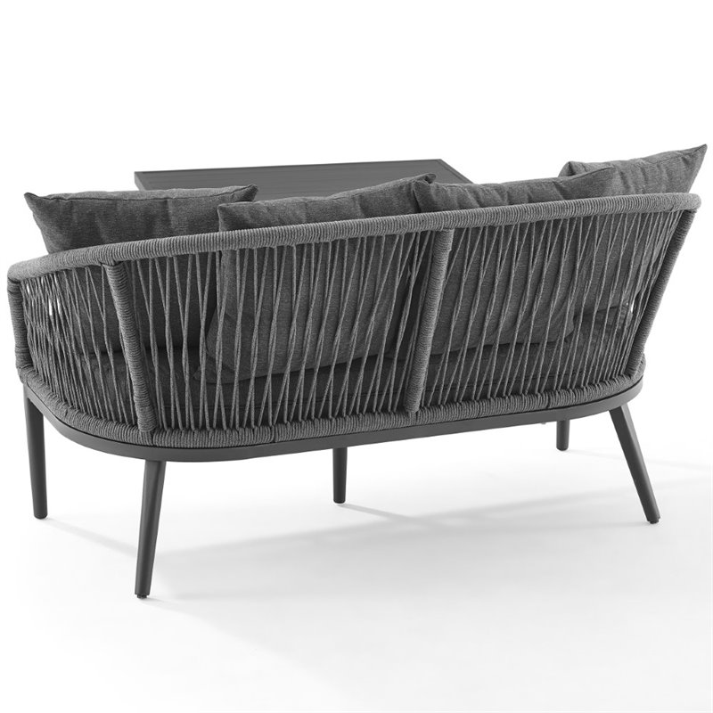 Crosley Furniture Dover 2 Piece Patio Rope Loveseat Set in Charcoal and Black