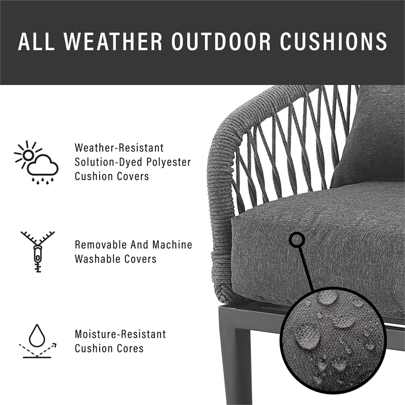 Crosley Furniture Dover 2 Piece Patio Rope Loveseat Set in Charcoal and Black