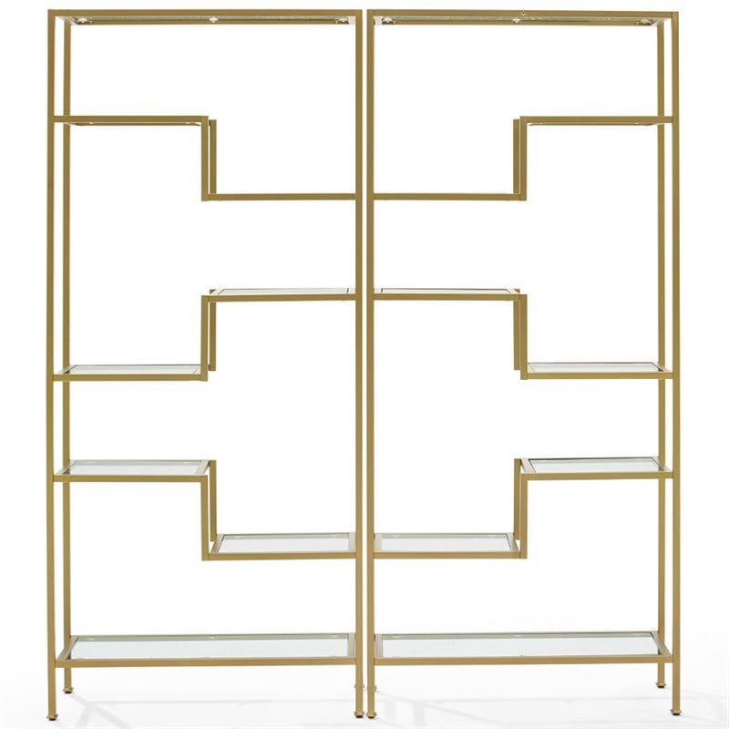 Crosley Furniture Sloane Art Deco Glass Metal Etagere in Gold (Set of 2)
