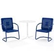 Crosley Furniture Bates 3 Piece Retro Metal Patio Bistro Set in Navy and White