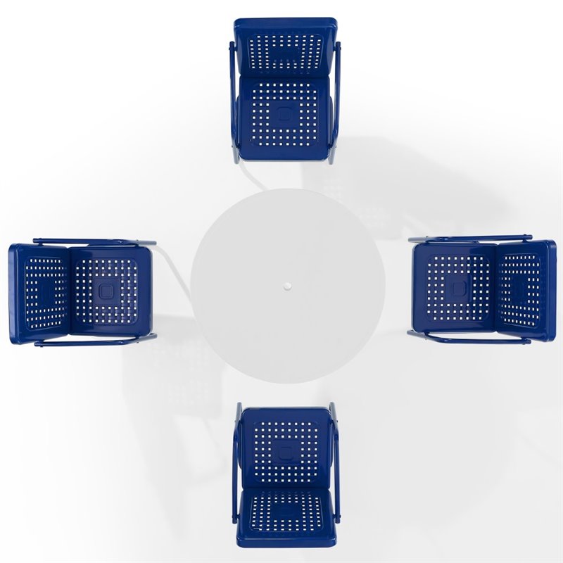 Crosley Furniture Bates 5 Piece Retro Metal Patio Dining Set in Navy and White