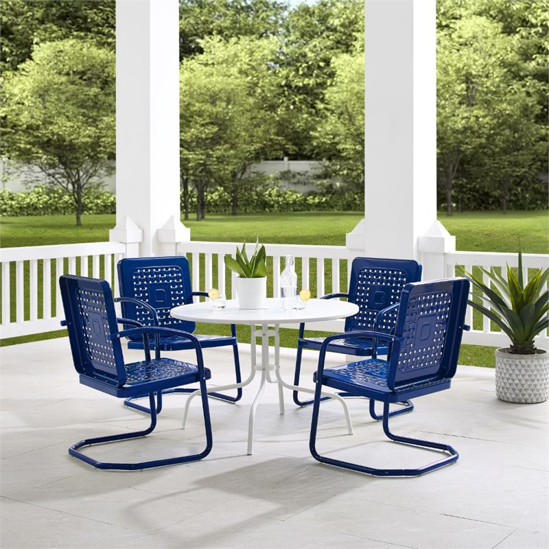 Crosley Furniture Bates 5 Piece Retro Metal Patio Dining Set in Navy and White