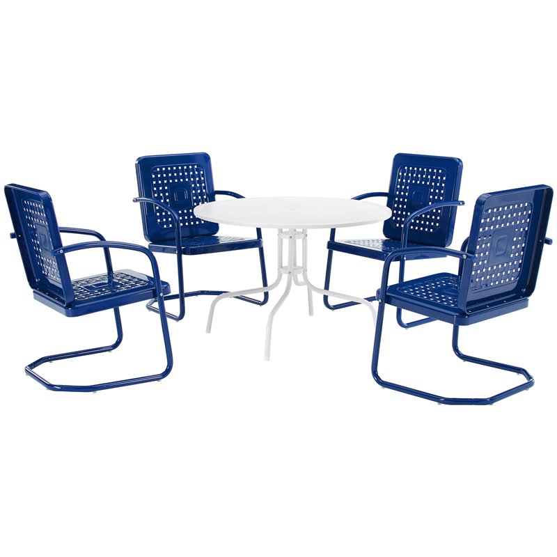 Crosley Furniture Bates 5 Piece Retro Metal Patio Dining Set in Navy and White