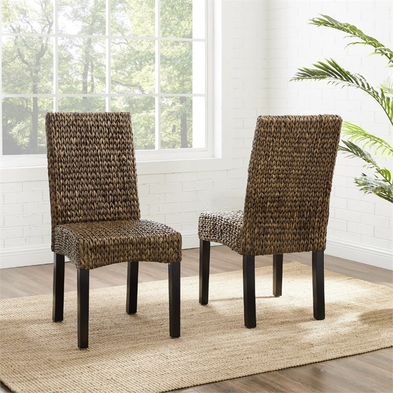 Crosley Furniture Edgewater Wood/Seagrass Dining Chair in Black/Brown (Set of 2)