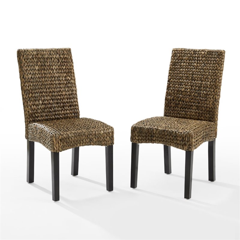 Crosley Furniture Edgewater Wood/Seagrass Dining Chair in Black/Brown (Set of 2)