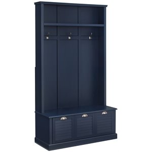 Crosley Furniture Ellison Coastal Wood Hall Tree in Navy and Chrome