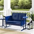 Crosley Furniture Bates Retro Metal Patio Loveseat Glider in Glossy Navy