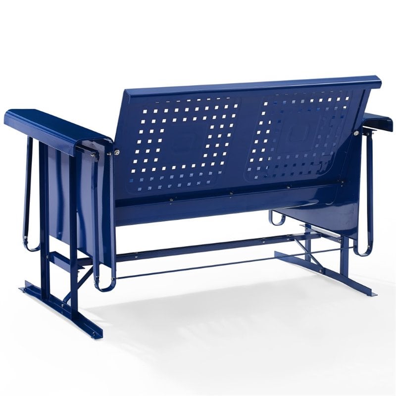 Crosley Furniture Bates Retro Metal Patio Loveseat Glider in Glossy Navy