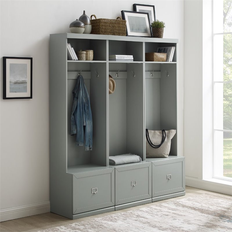 Crosley Furniture Harper Modern Wood Hall Tree Entryway in Gray (Set of 3)
