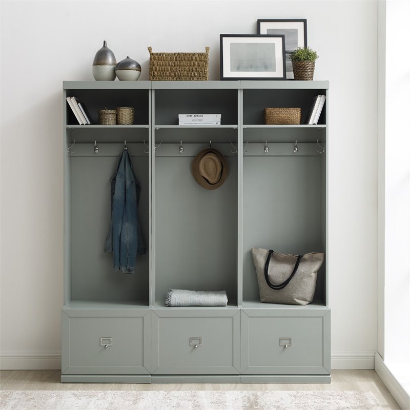 Crosley Furniture Harper Modern Wood Hall Tree Entryway in Gray (Set of 3)