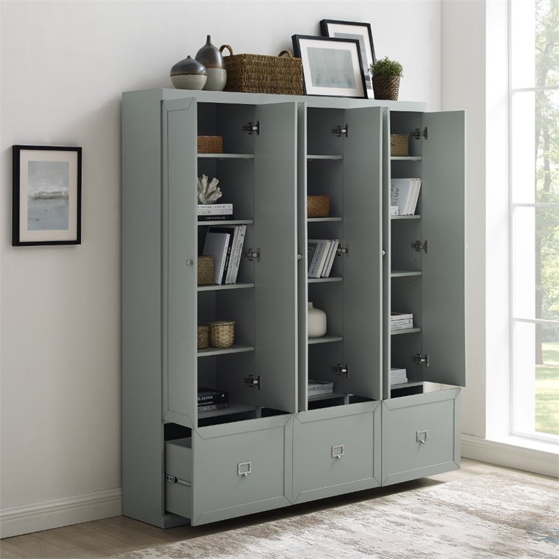Crosley Furniture Harper Modern Wood/Metal Pantry Closet in Gray (Set of 3)