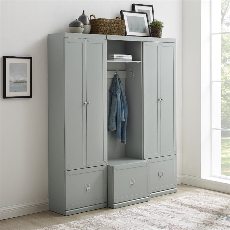 Crosley Furniture Harper 3 Piece Modern Wooden Entryway Storage Set in Gray